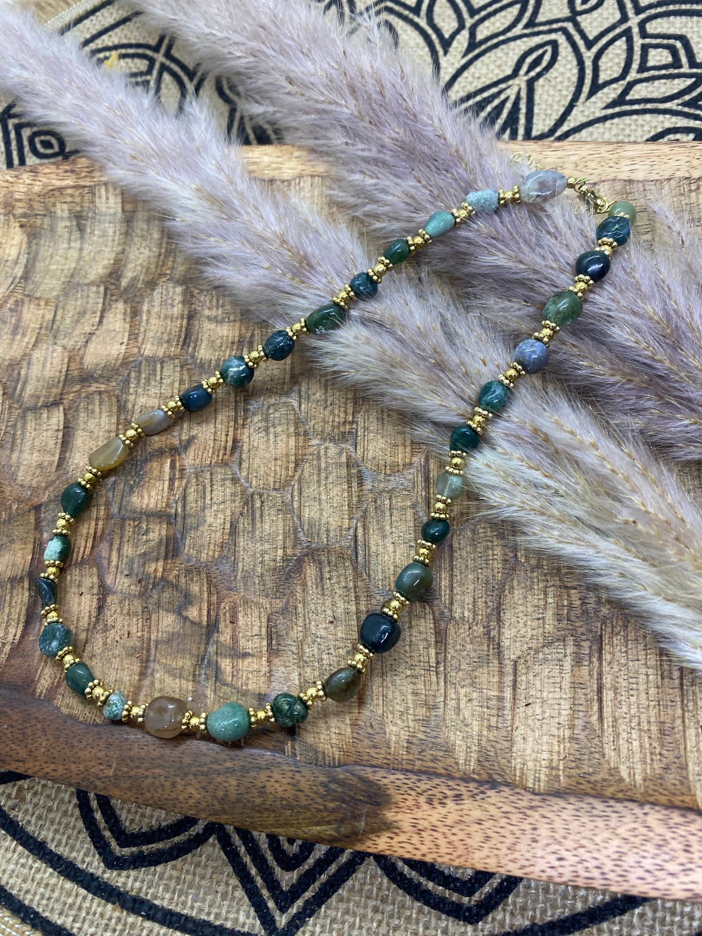 COLLIER PERLES EN ACIER INOXYDABLE ET PIERRES NATURELLES AGATHE INDIEN