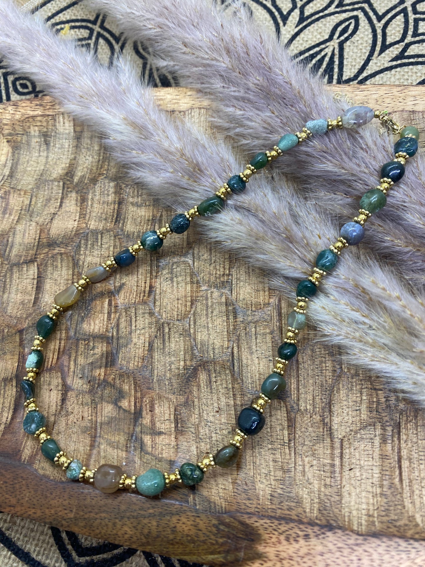 COLLIER PERLES EN ACIER INOXYDABLE ET PIERRES NATURELLES AGATHE INDIEN