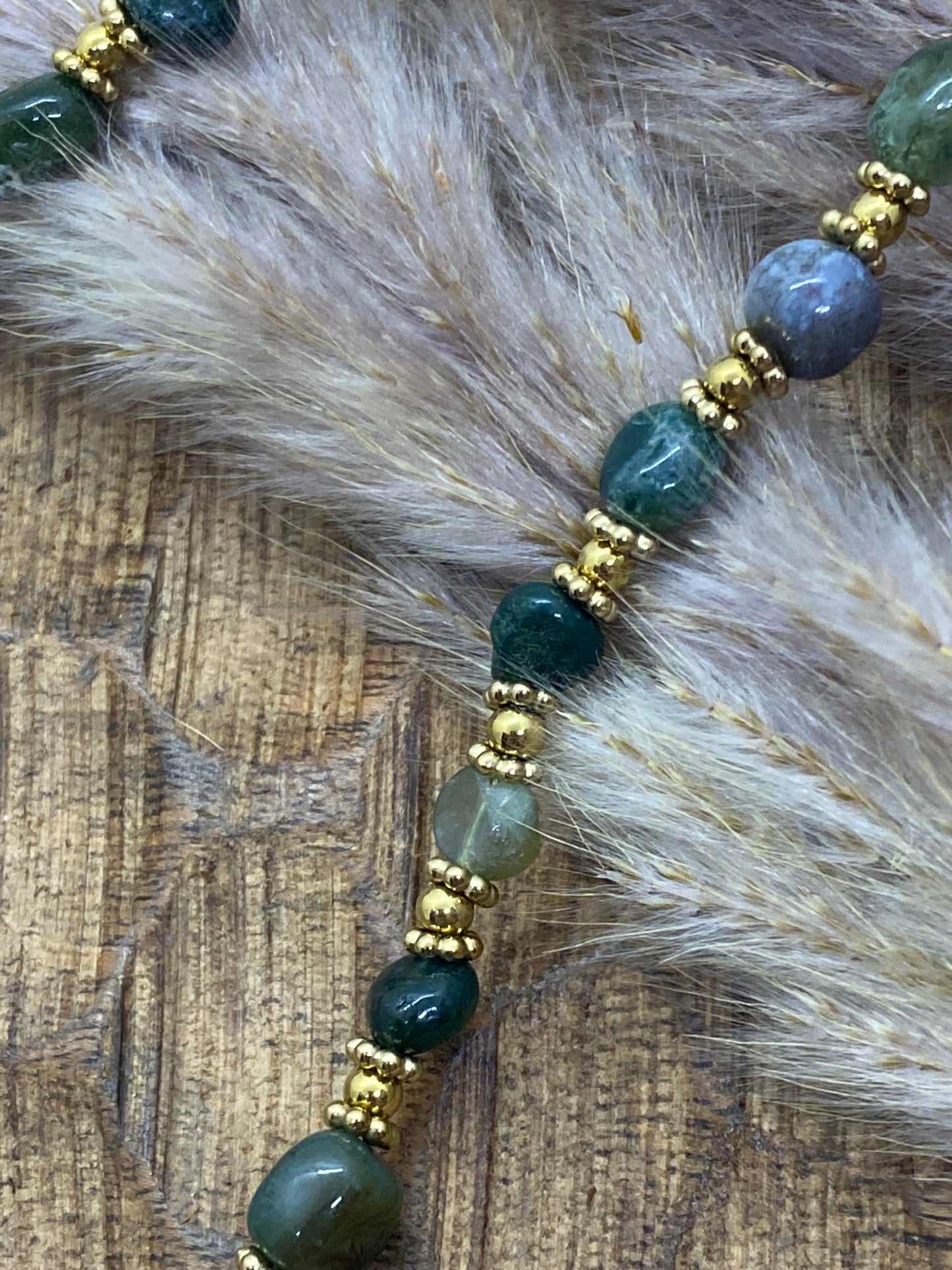 COLLIER PERLES EN ACIER INOXYDABLE ET PIERRES NATURELLES AGATHE INDIEN