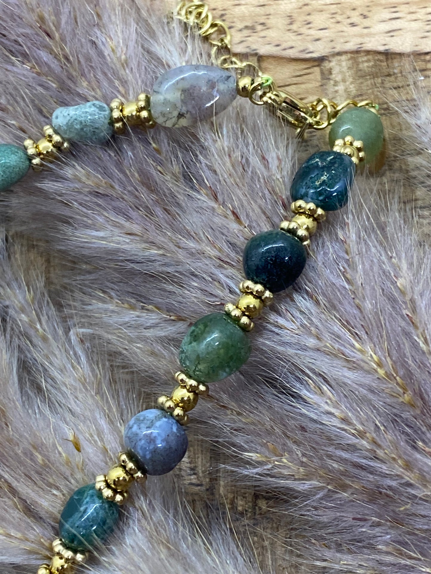 COLLIER PERLES EN ACIER INOXYDABLE ET PIERRES NATURELLES AGATHE INDIEN
