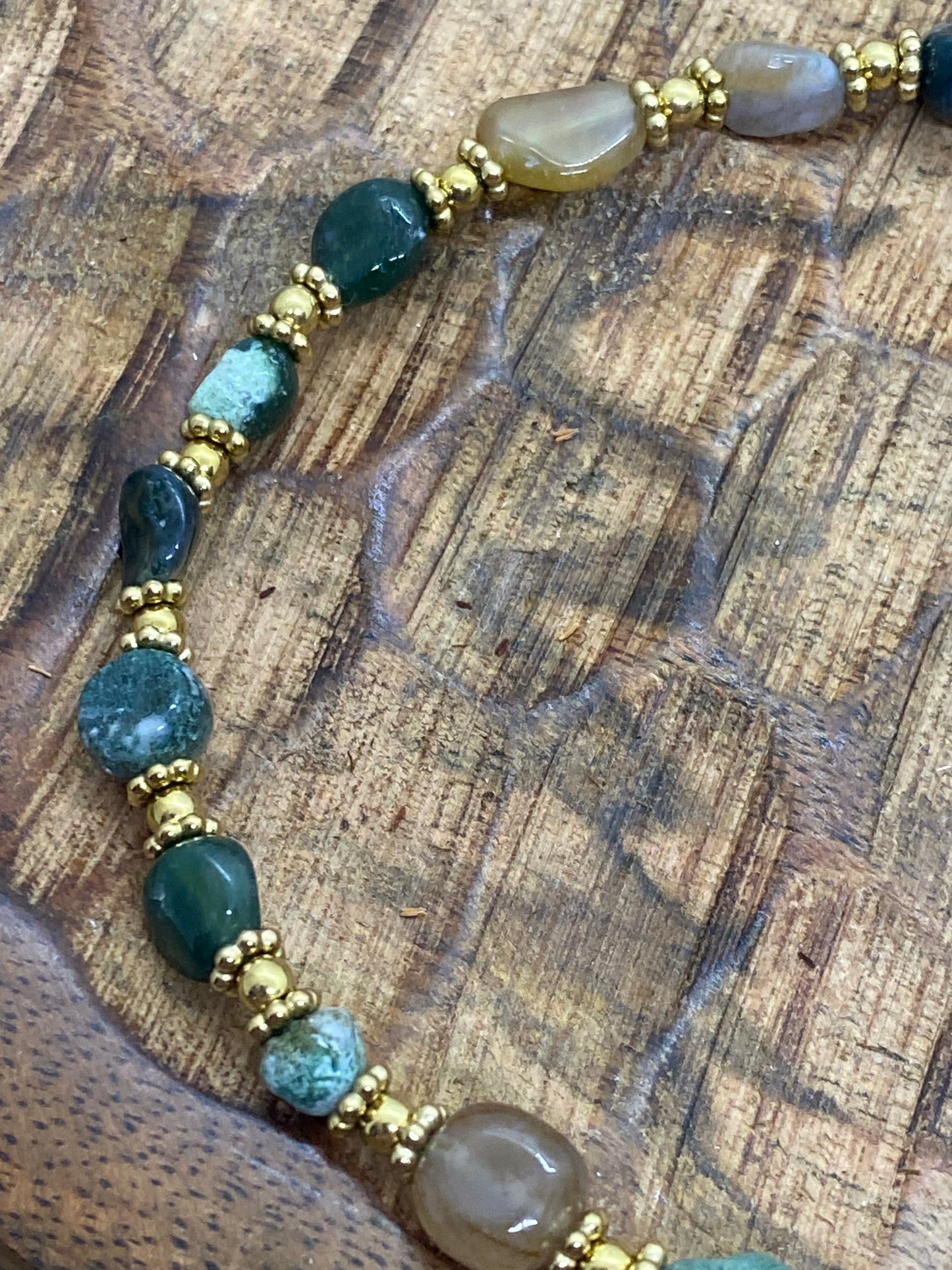 COLLIER PERLES EN ACIER INOXYDABLE ET PIERRES NATURELLES AGATHE INDIEN