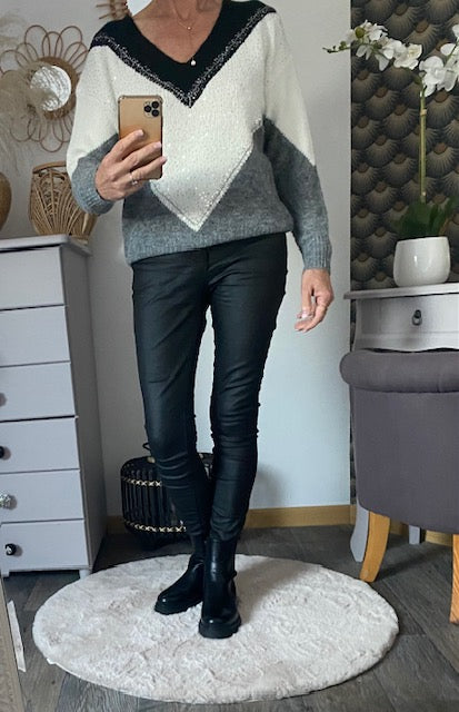 PULL TRICOLORE GRIS 36/44