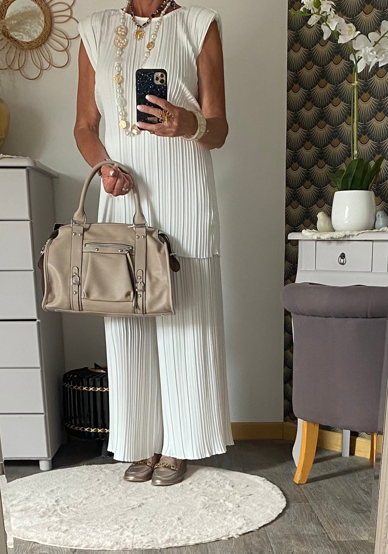 ENSEMBLE PANTALON PLISSE BLANC TU 36/48