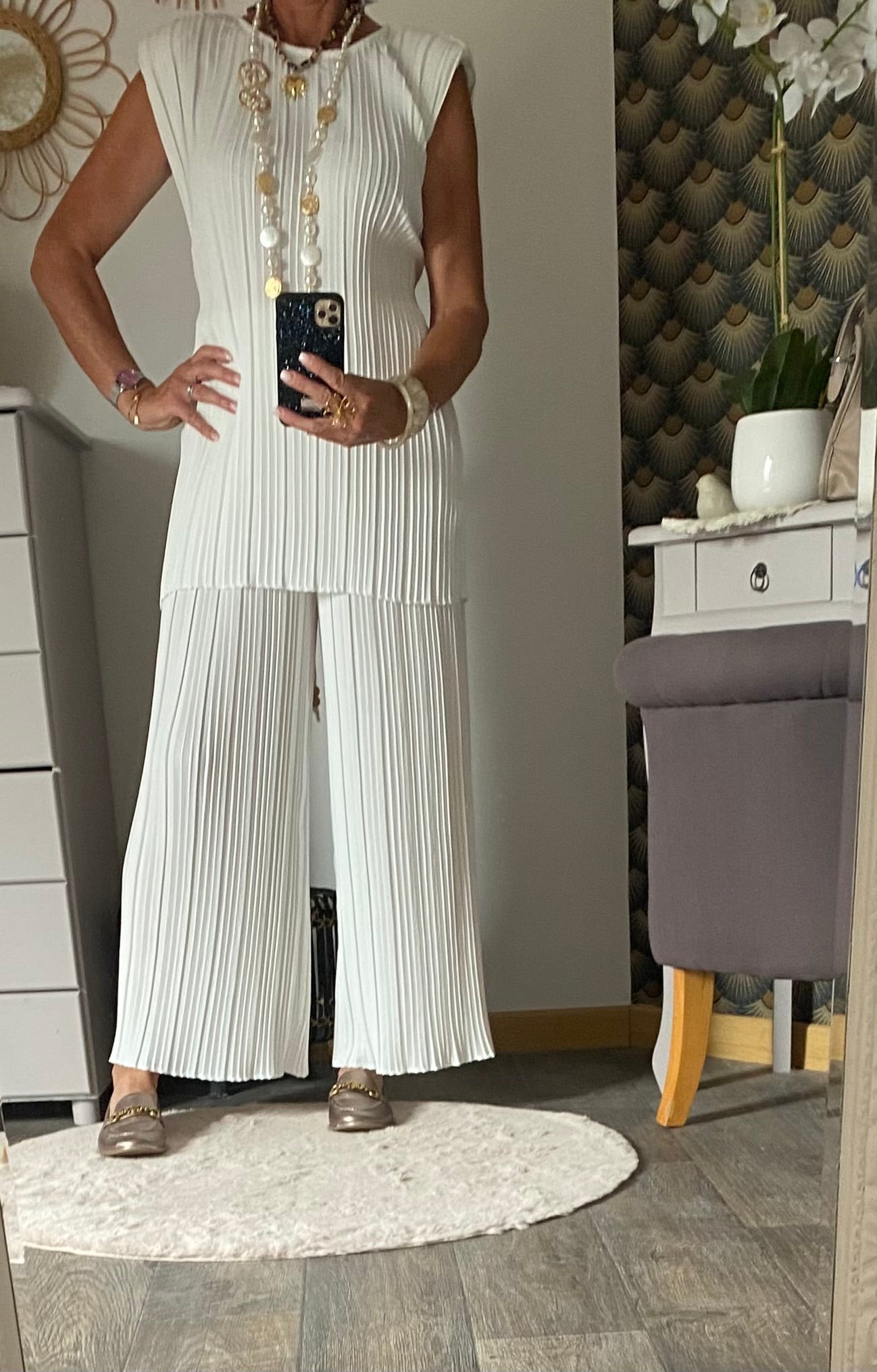ENSEMBLE PANTALON PLISSE BLANC TU 36/48