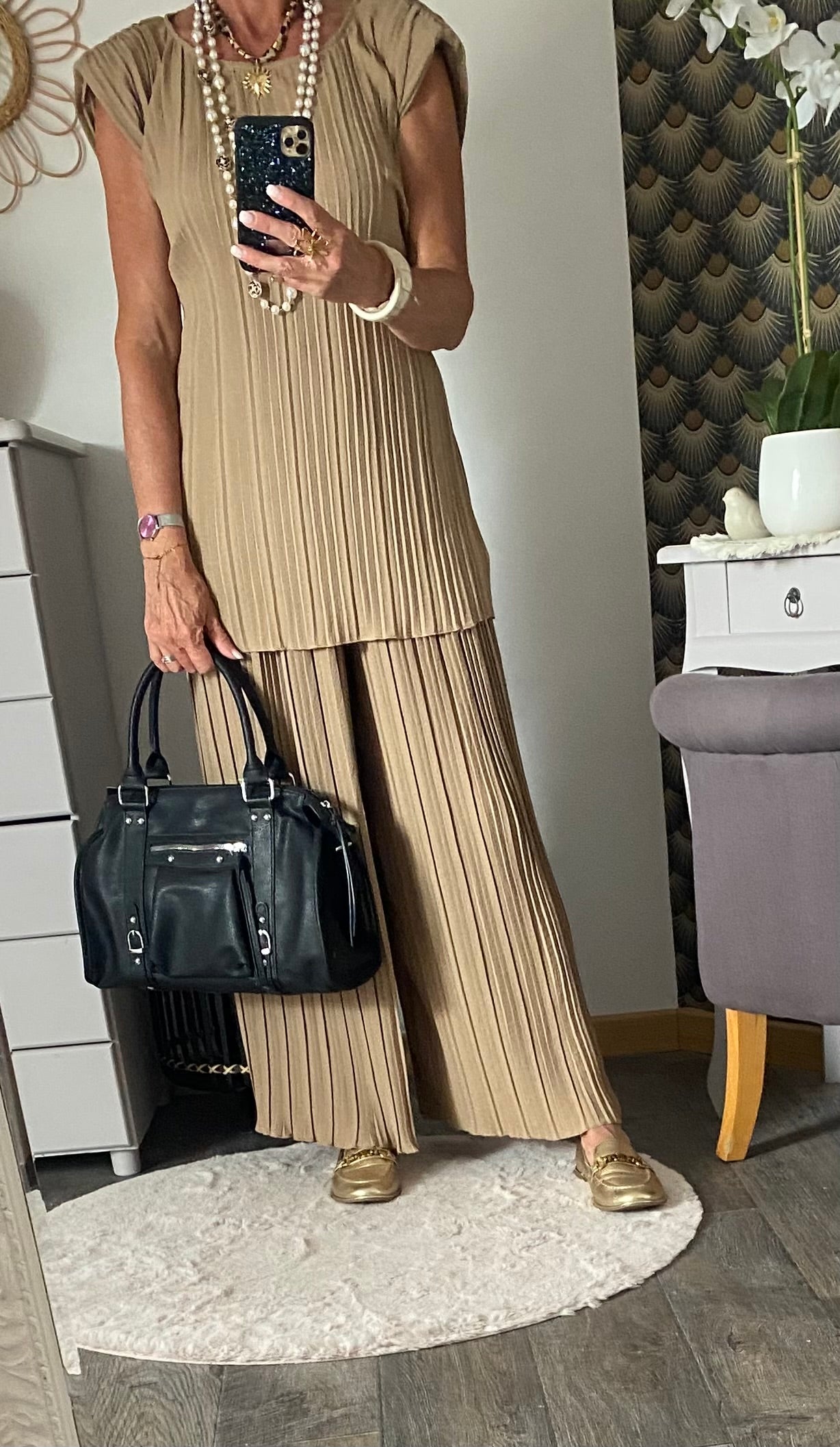ENSEMBLE PANTALON PLISSE CAMEL TU 36/48
