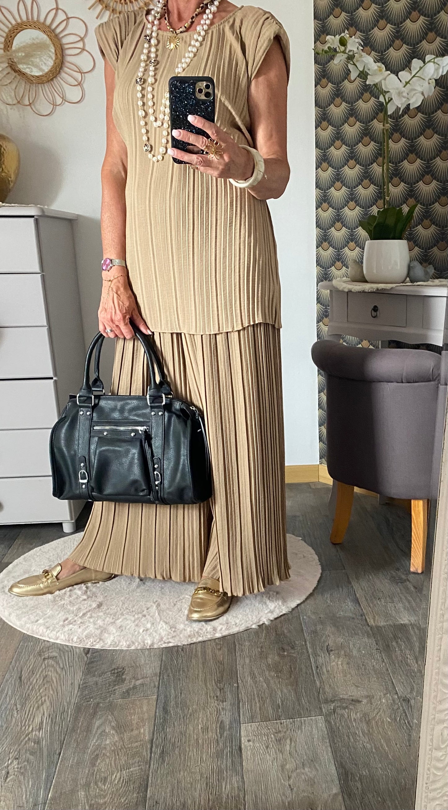 ENSEMBLE PANTALON PLISSE CAMEL TU 36/48