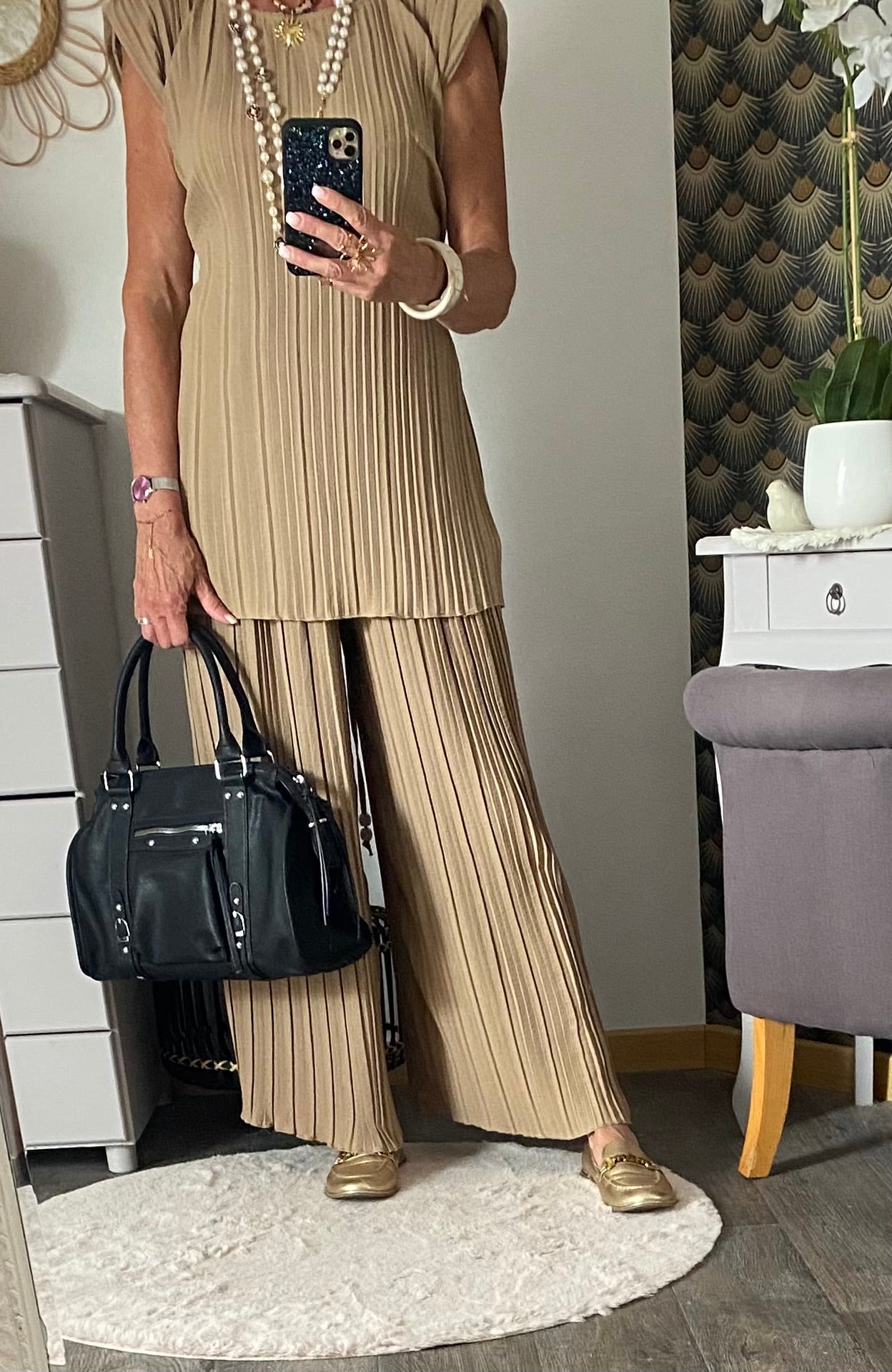 ENSEMBLE PANTALON PLISSE CAMEL TU 36/48