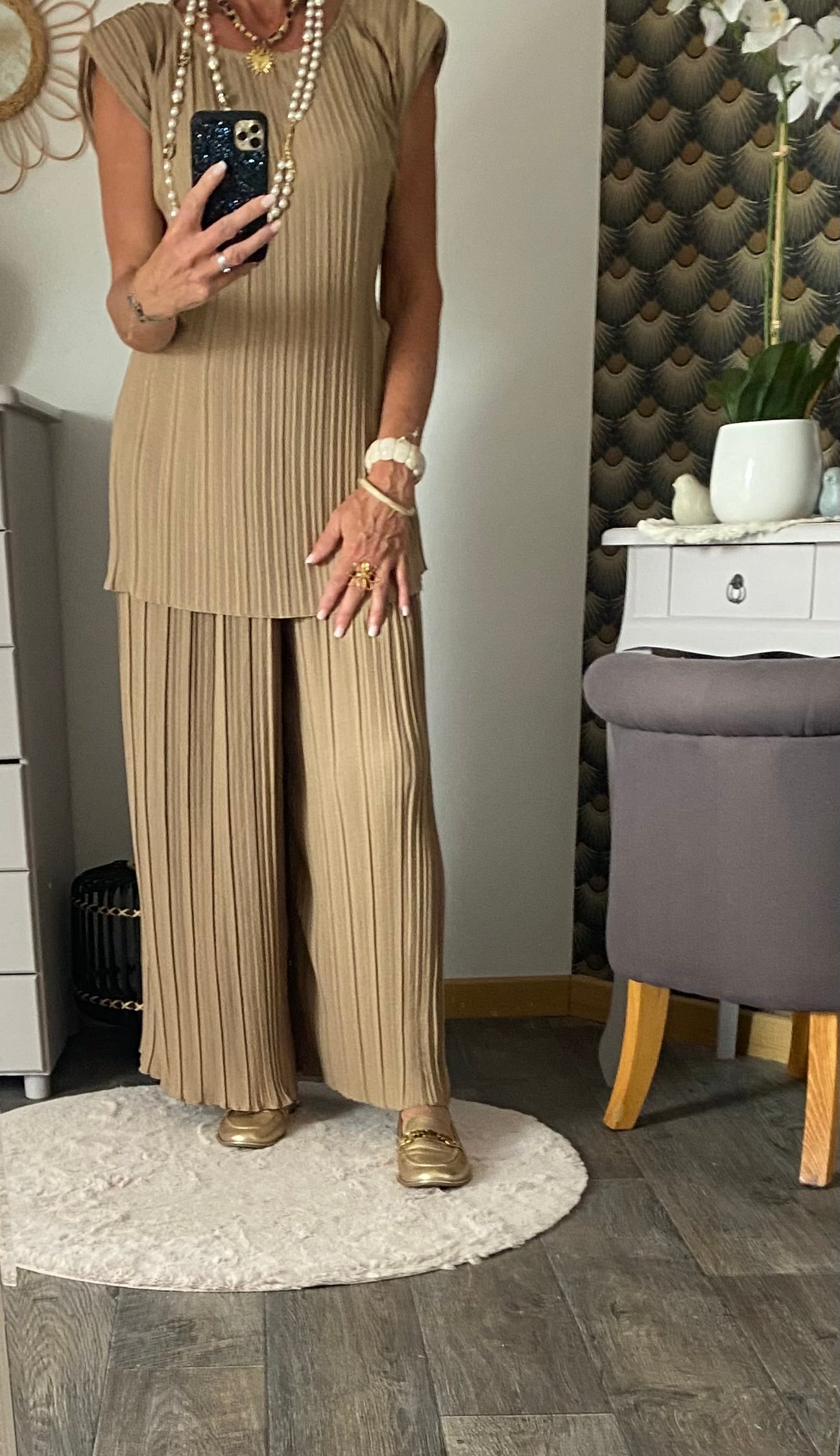 ENSEMBLE PANTALON PLISSE CAMEL TU 36/48