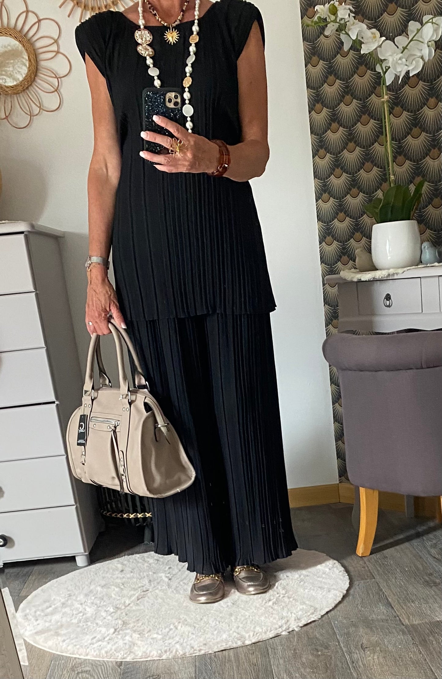 ENSEMBLE PANTALON PLISSE NOIR TU 36/48