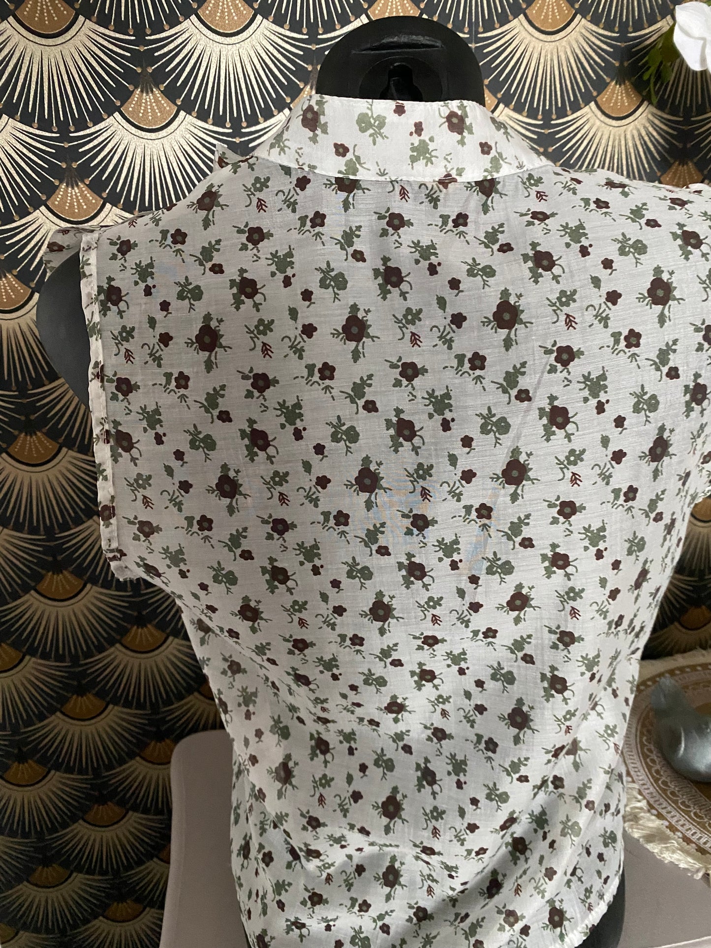 TOP FROUFROU BLANC FLEURS CHOCO ET KAKI TU 36/42