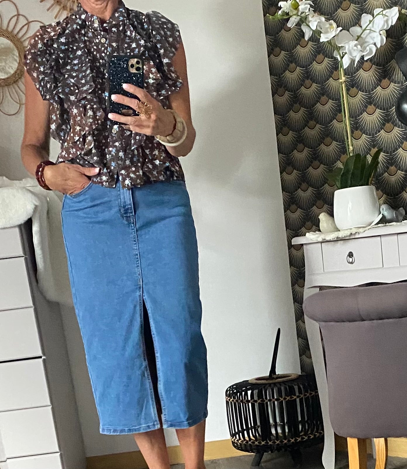 TOP FROUFROU CHOCO FLEURS BLANCHES ET BLEUES TU 36/42