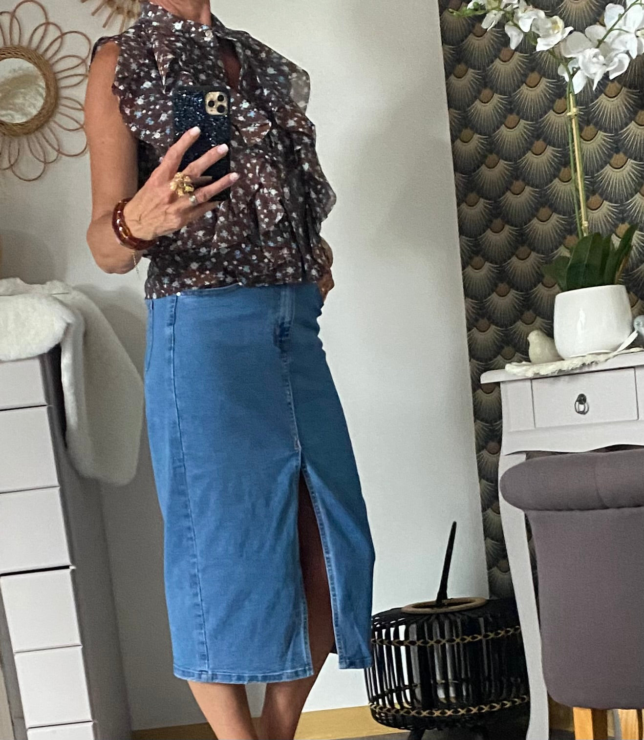 TOP FROUFROU CHOCO FLEURS BLANCHES ET BLEUES TU 36/42