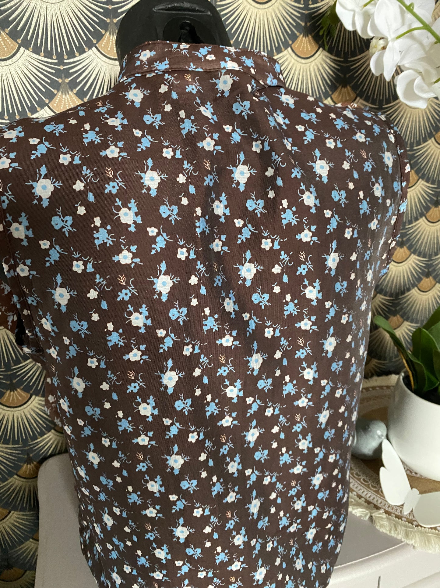 TOP FROUFROU CHOCO FLEURS BLANCHES ET BLEUES TU 36/42