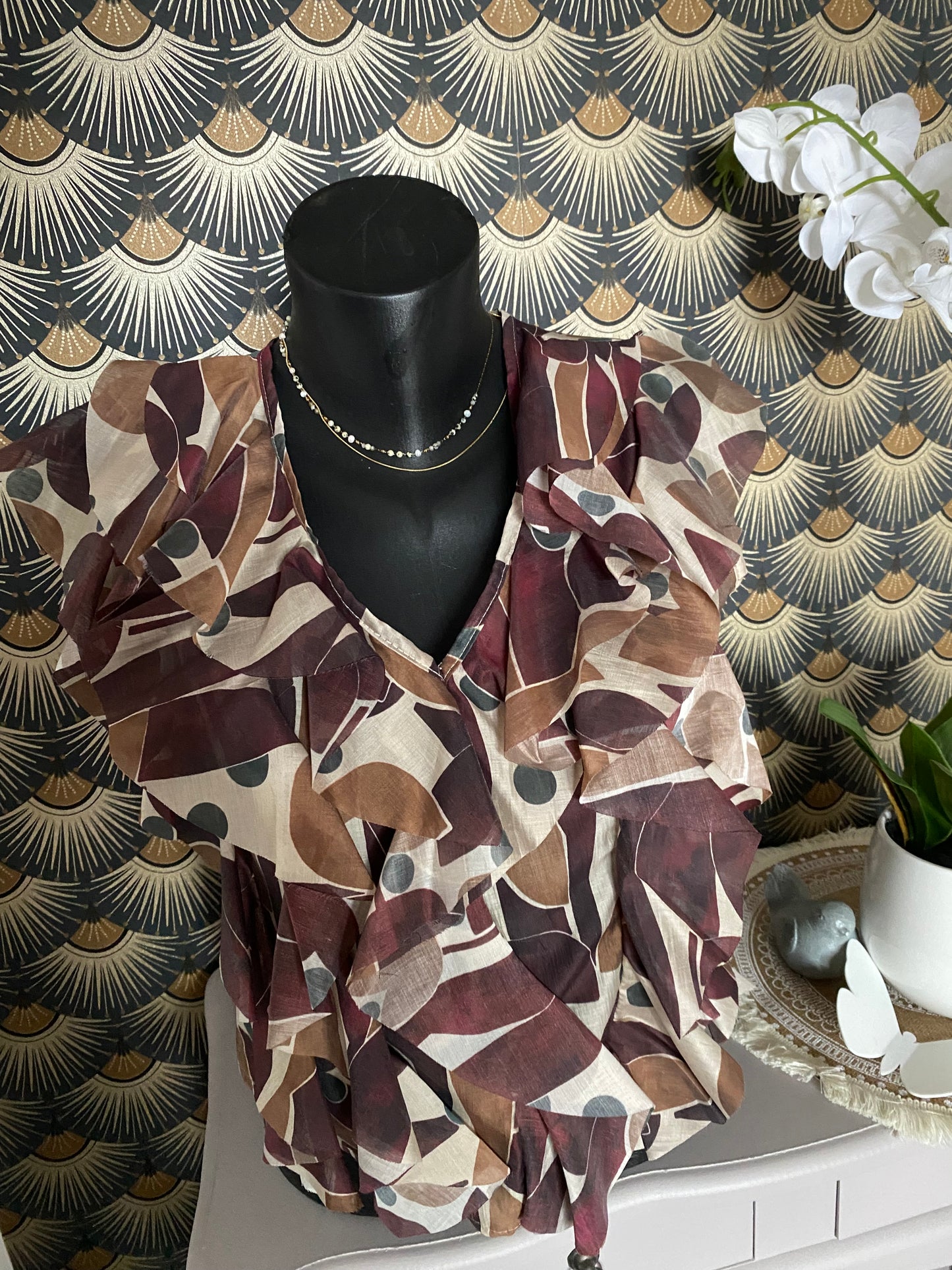 TOP FROUFROU ECRU CHOCO BORDEAUX TU 36/40