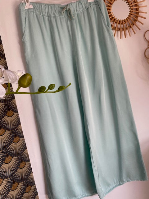 PANTALON PALAZZO VERT D'EAU 38/46 EFFET SOIE