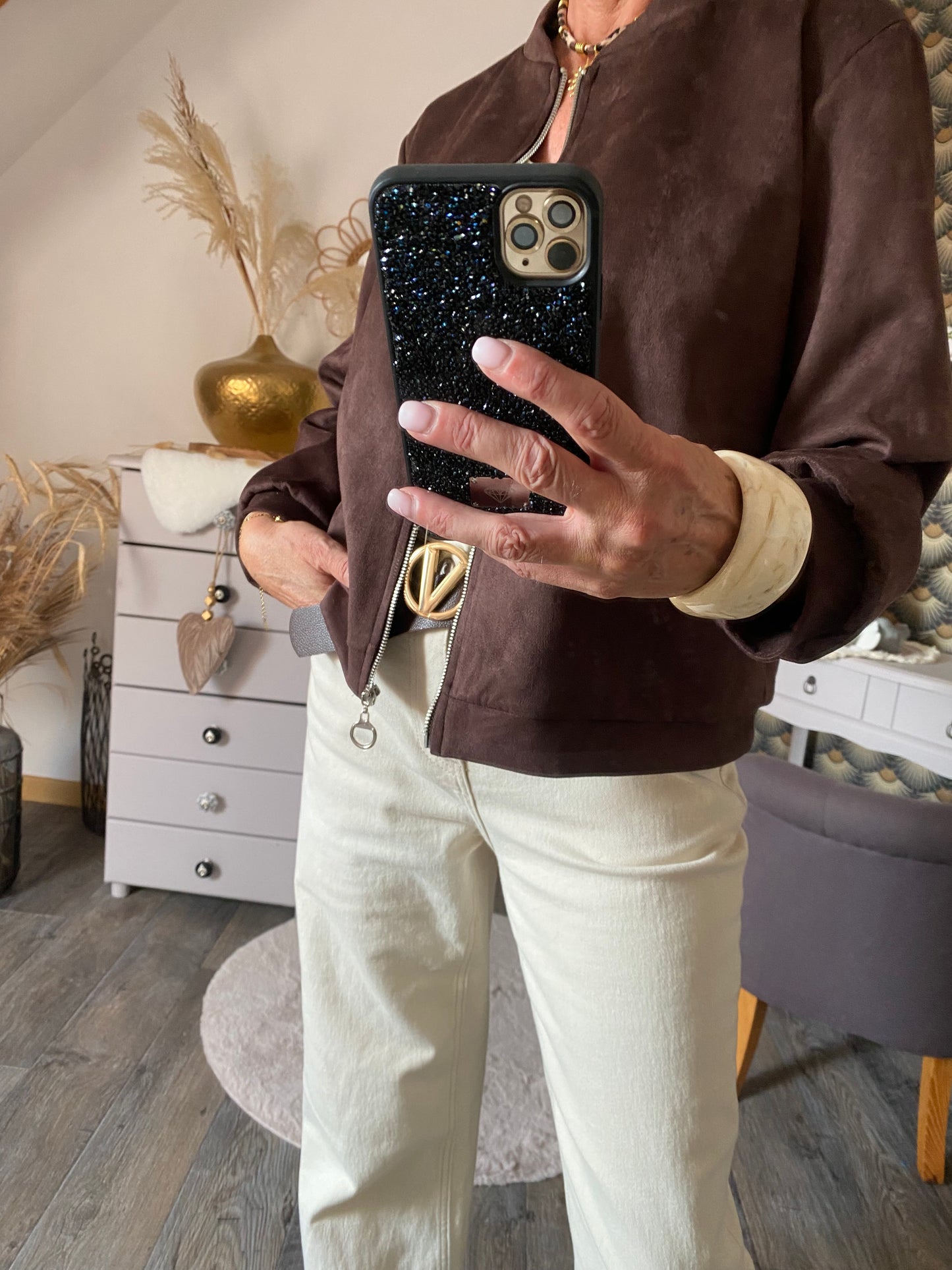 VESTE BOMBER SUEDINE CHOCO TU 34/44