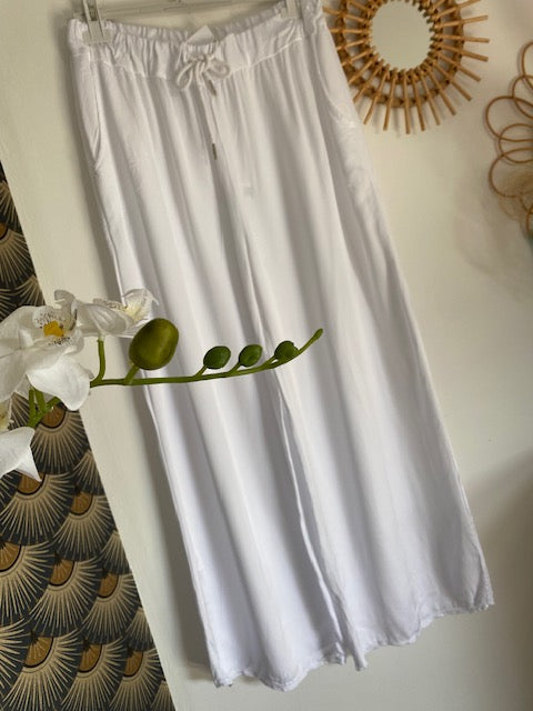 PANTALON PALAZZO BLANC 38/46 EFFET SOIE