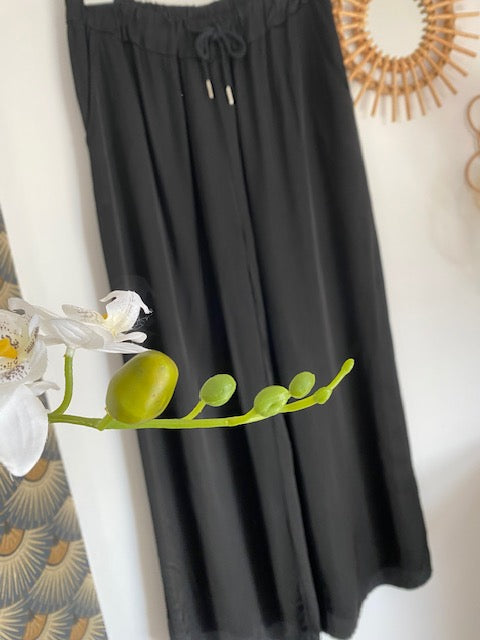 PANTALON PALAZZO NOIR 38/46 EFFET SOIE