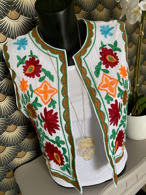 GILET BRODE BLANC VERT GUCCI 36/42 PETIT 44