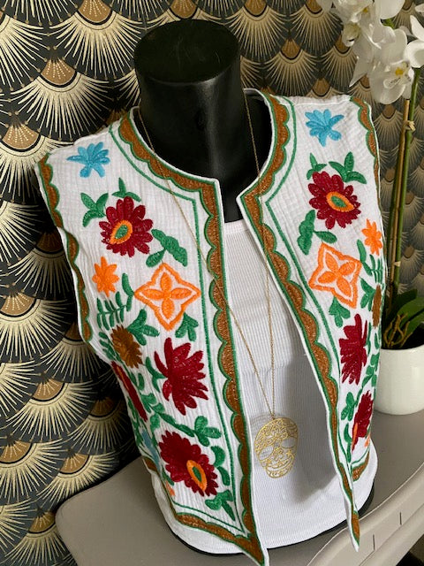 GILET BRODE BLANC VERT GUCCI 36/42 PETIT 44