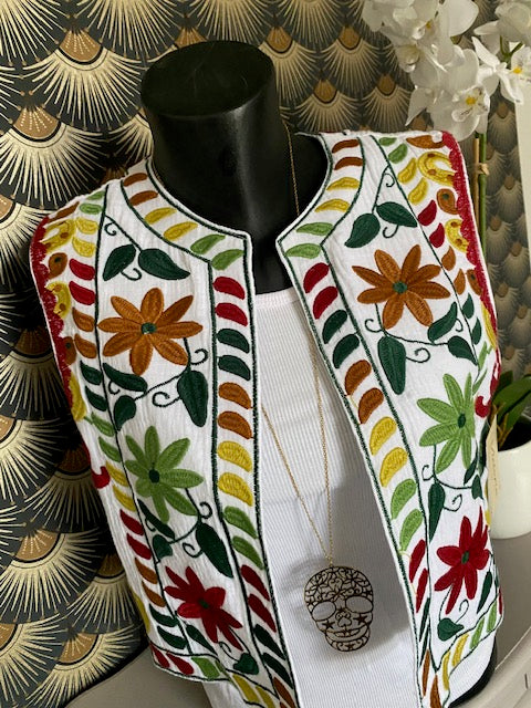 GILET BRODE BLANC KAKI 36 /42 PETIT 44