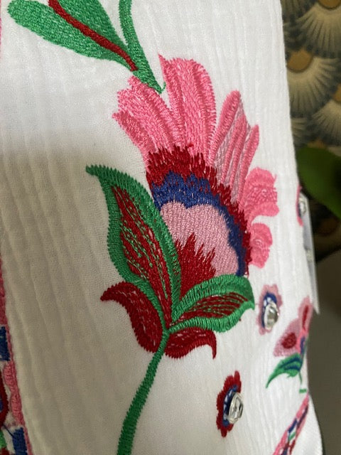 GILET BRODE BLANC ET ROSE 36/42 PETIT 44