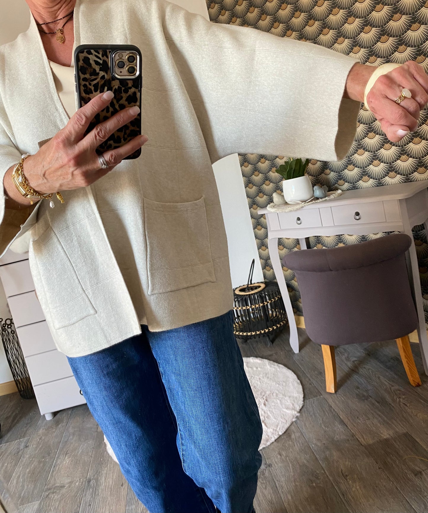 VESTE MG ECRU TU 36/44 PETIT 46