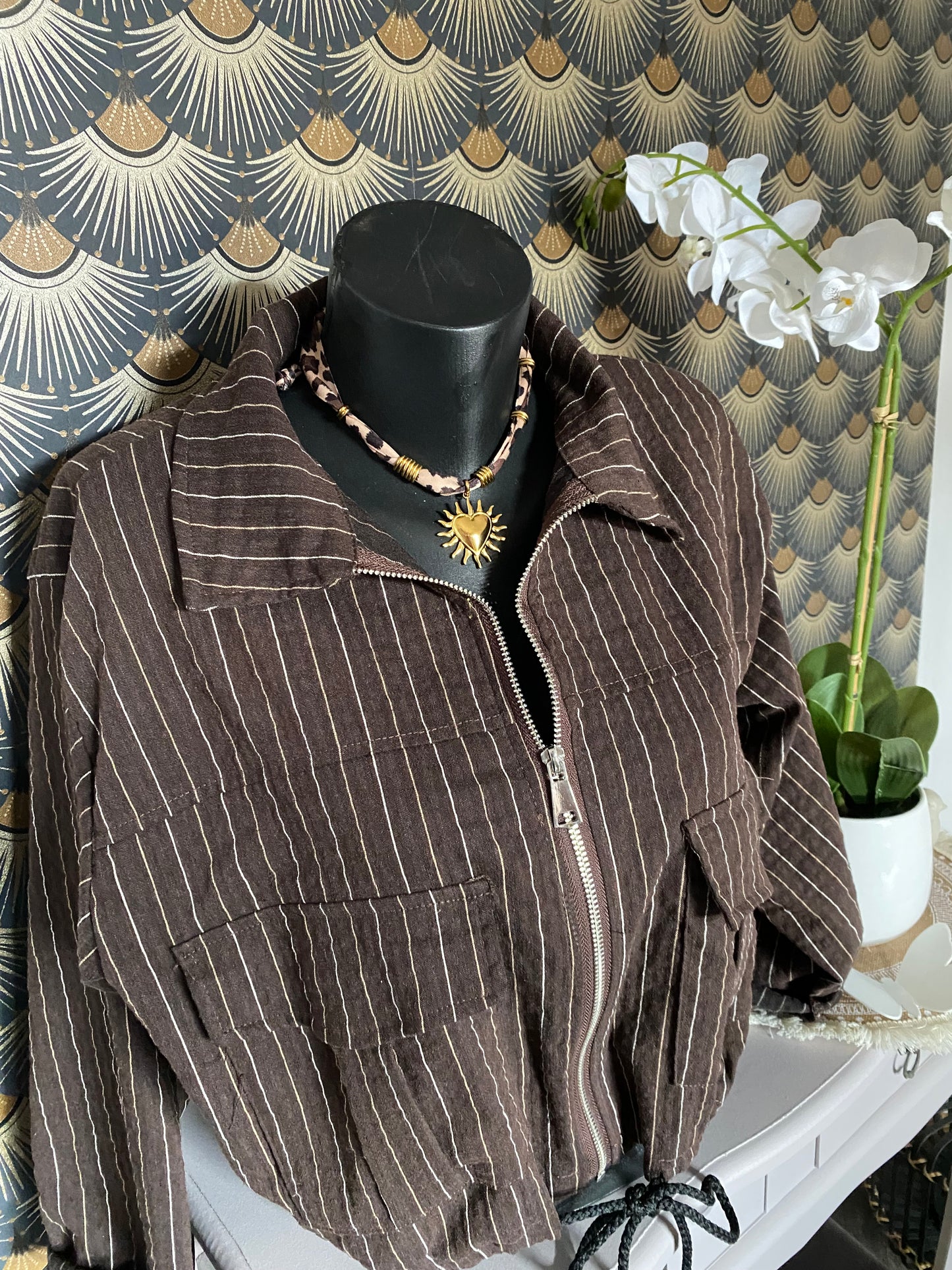 VESTE FINES RAYURES GRIS CHOCO TU 36/44