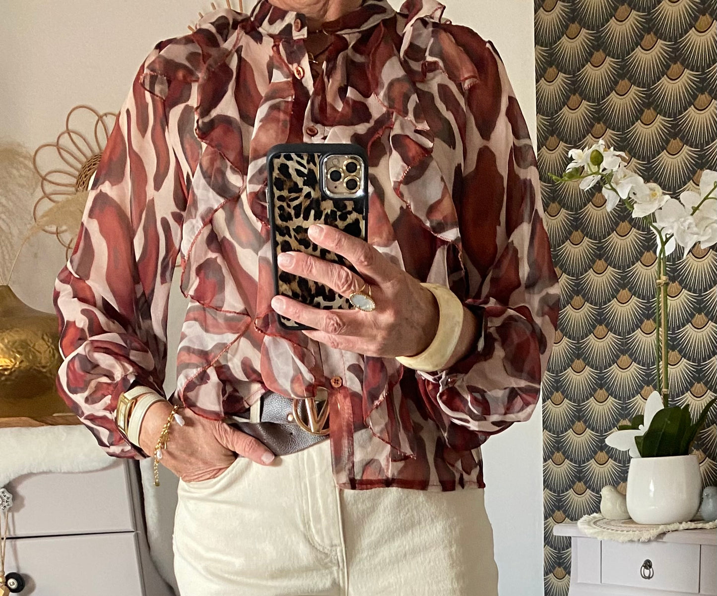BLOUSE FROUFROU MANCHES LONGUES 36/40 petit 42 BRIQUE