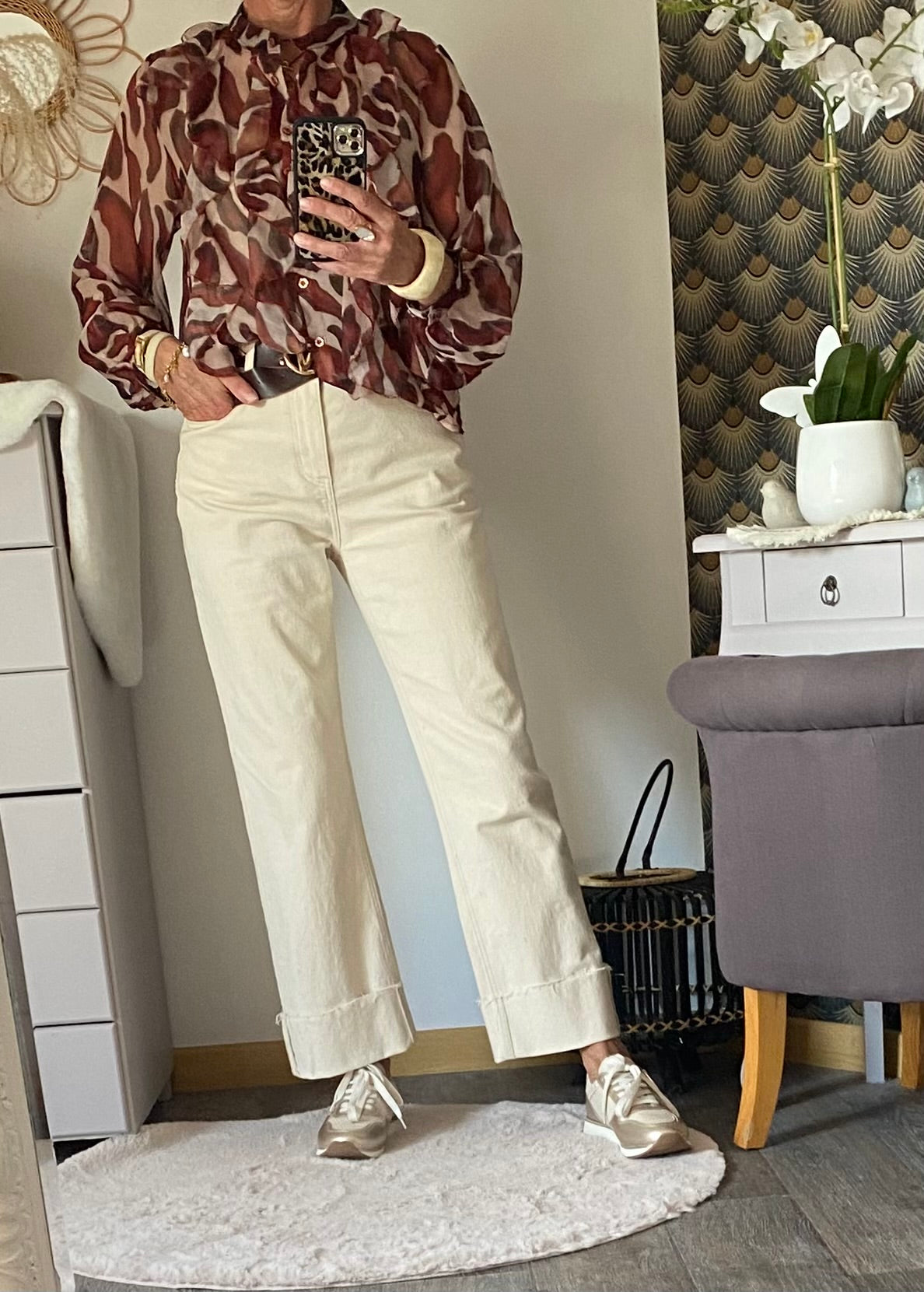 BLOUSE FROUFROU MANCHES LONGUES 36/40 petit 42 BRIQUE