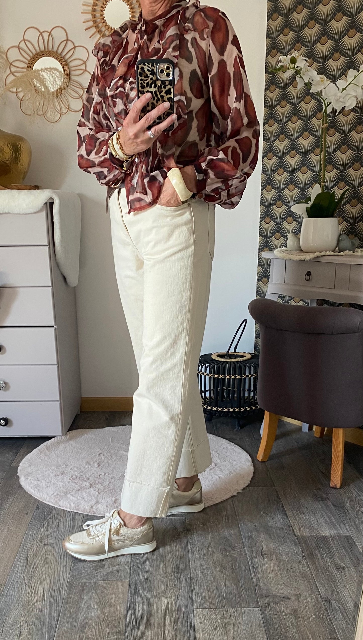 BLOUSE FROUFROU MANCHES LONGUES 36/40 petit 42 BRIQUE