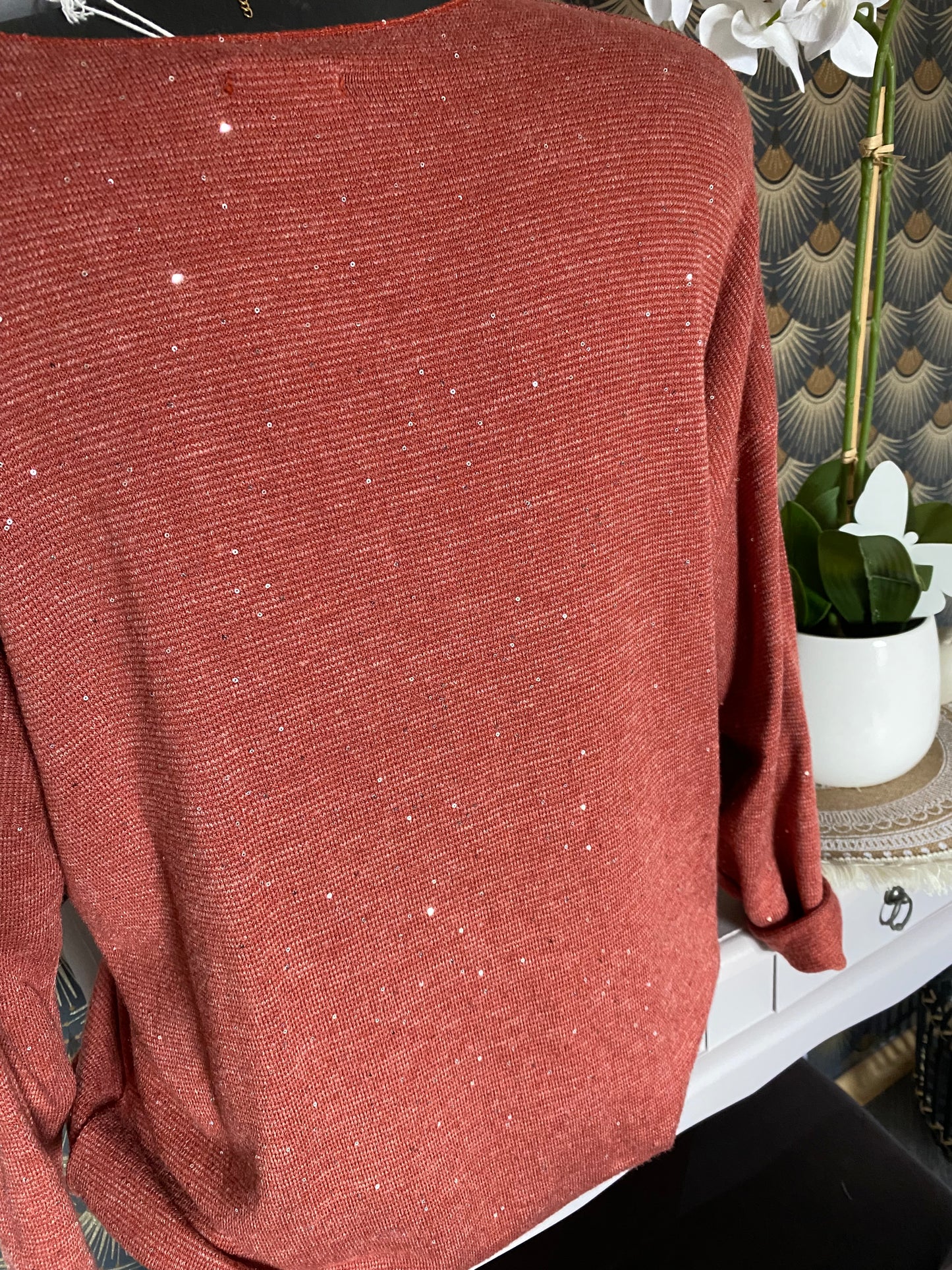 PULL FIN SEQUINS BRIQUE TU 38/42 petit 44