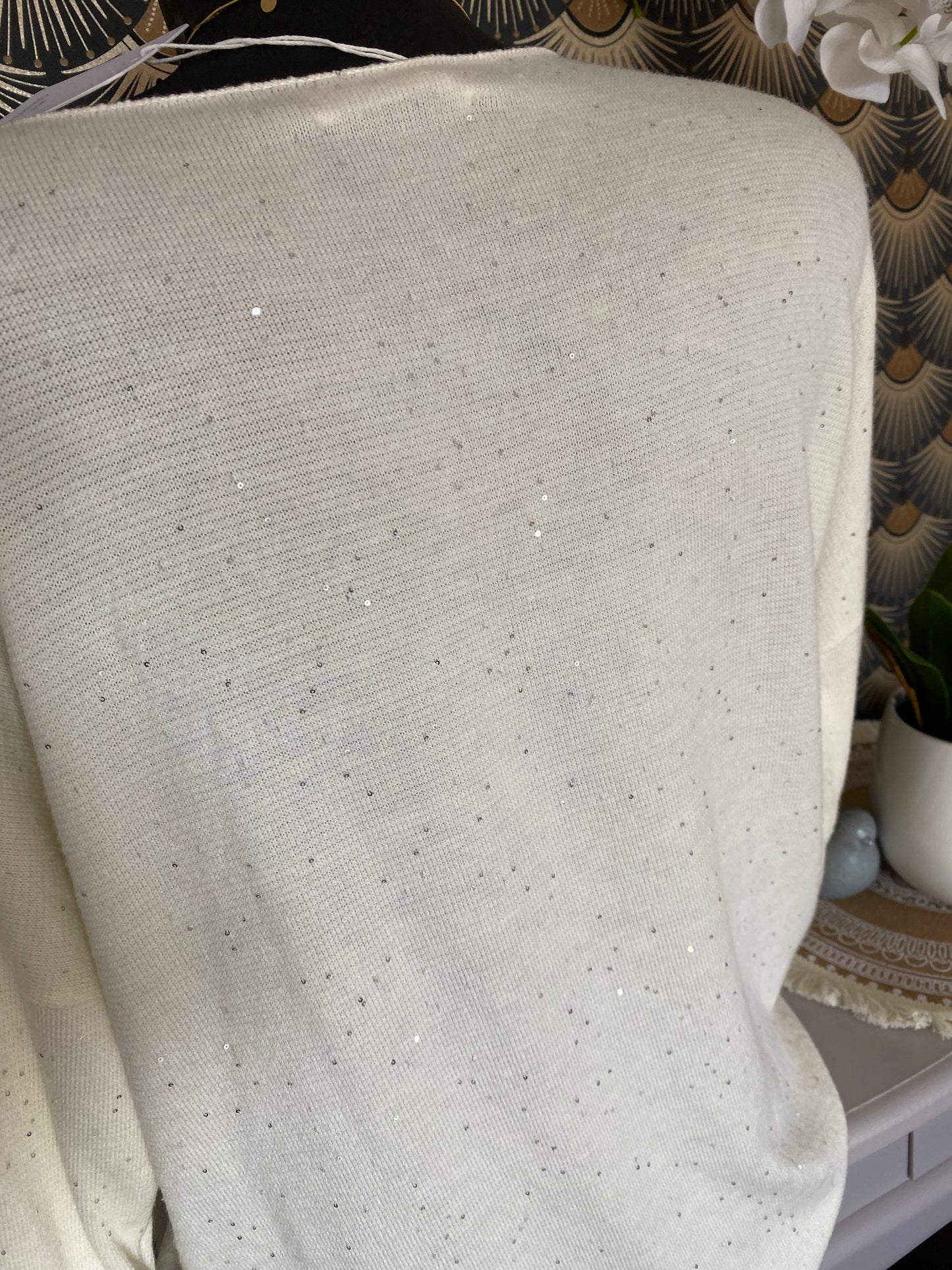 PULL FIN SEQUINS ECRU TU 38/42 petit 44