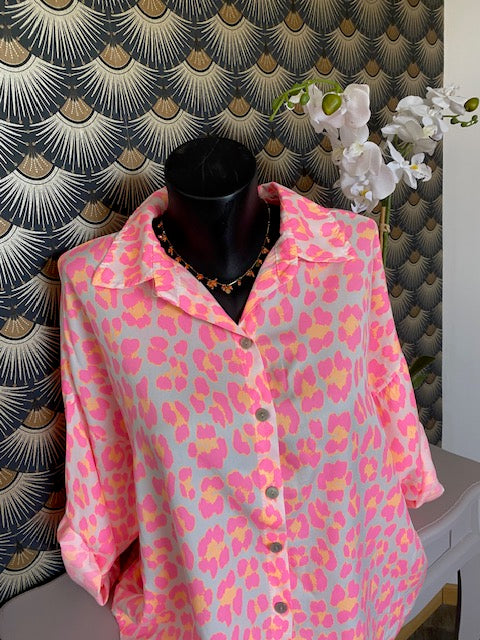 CHEMISE LEOPARD ROSE 36/44 TENCEL