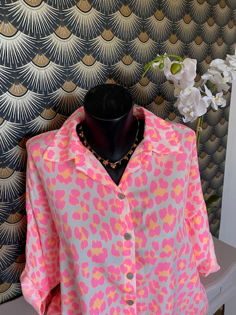 CHEMISE LEOPARD ROSE 36/44 TENCEL