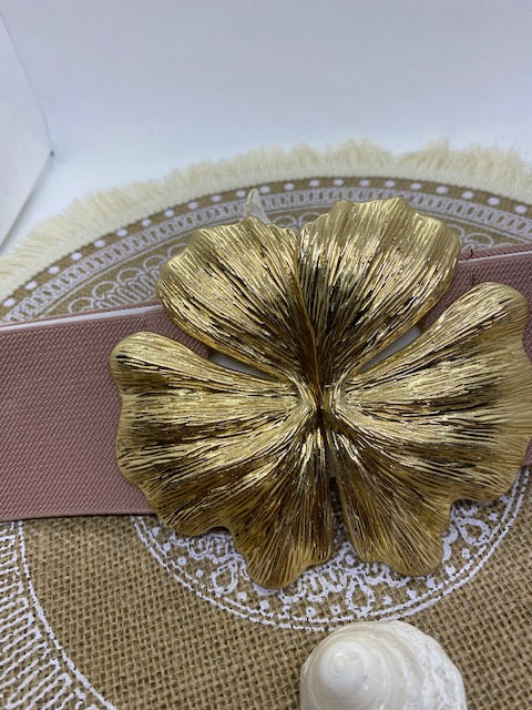 CEINTURE FLEURS ELASTIQUE QUATRE COULEURS : ROSE, NOIR , ECRU , DORE