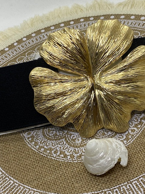 CEINTURE FLEURS ELASTIQUE QUATRE COULEURS : ROSE, NOIR , ECRU , DORE