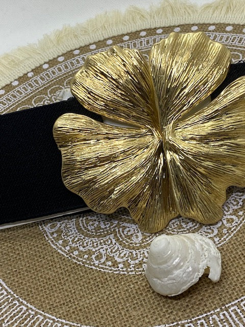 CEINTURE FLEURS ELASTIQUE QUATRE COULEURS : ROSE, NOIR , ECRU , DORE