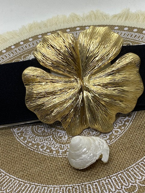 CEINTURE FLEURS ELASTIQUE QUATRE COULEURS : ROSE, NOIR , ECRU , DORE