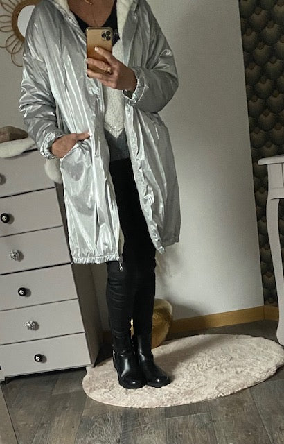 MANTEAU PARKA ARGENTE 36 AU 44