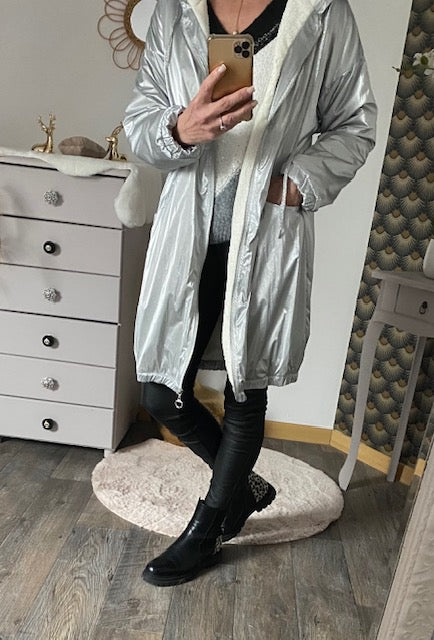 MANTEAU PARKA ARGENTE 36 AU 44