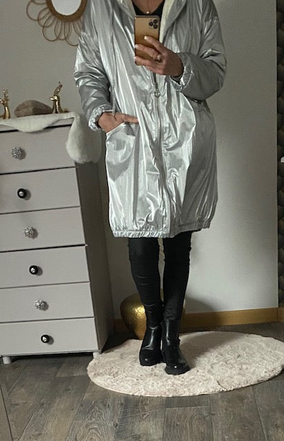 MANTEAU PARKA ARGENTE 36 AU 44