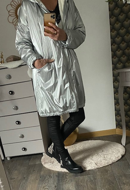 MANTEAU PARKA ARGENTE 36 AU 44