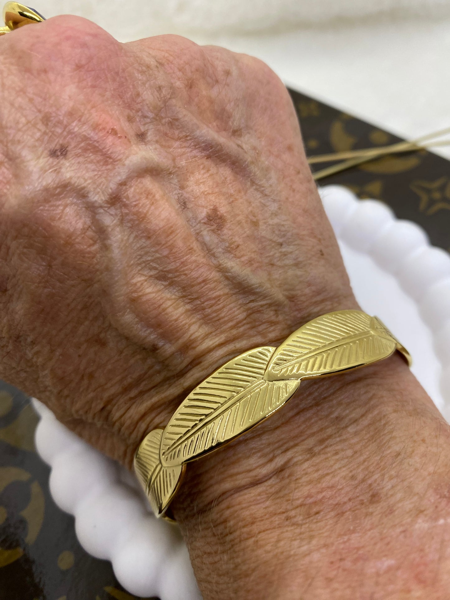 BRACELET MANCHETTE FEUILLE ACIER INOXYDABLE