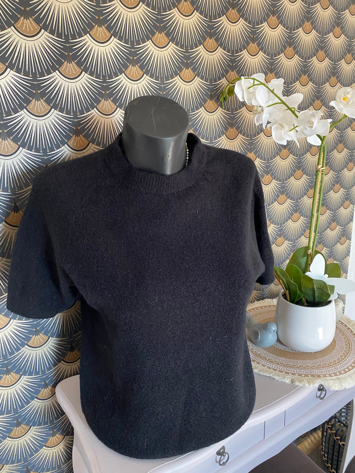 PULL MANCHES COURTES NOIR TU 36/42