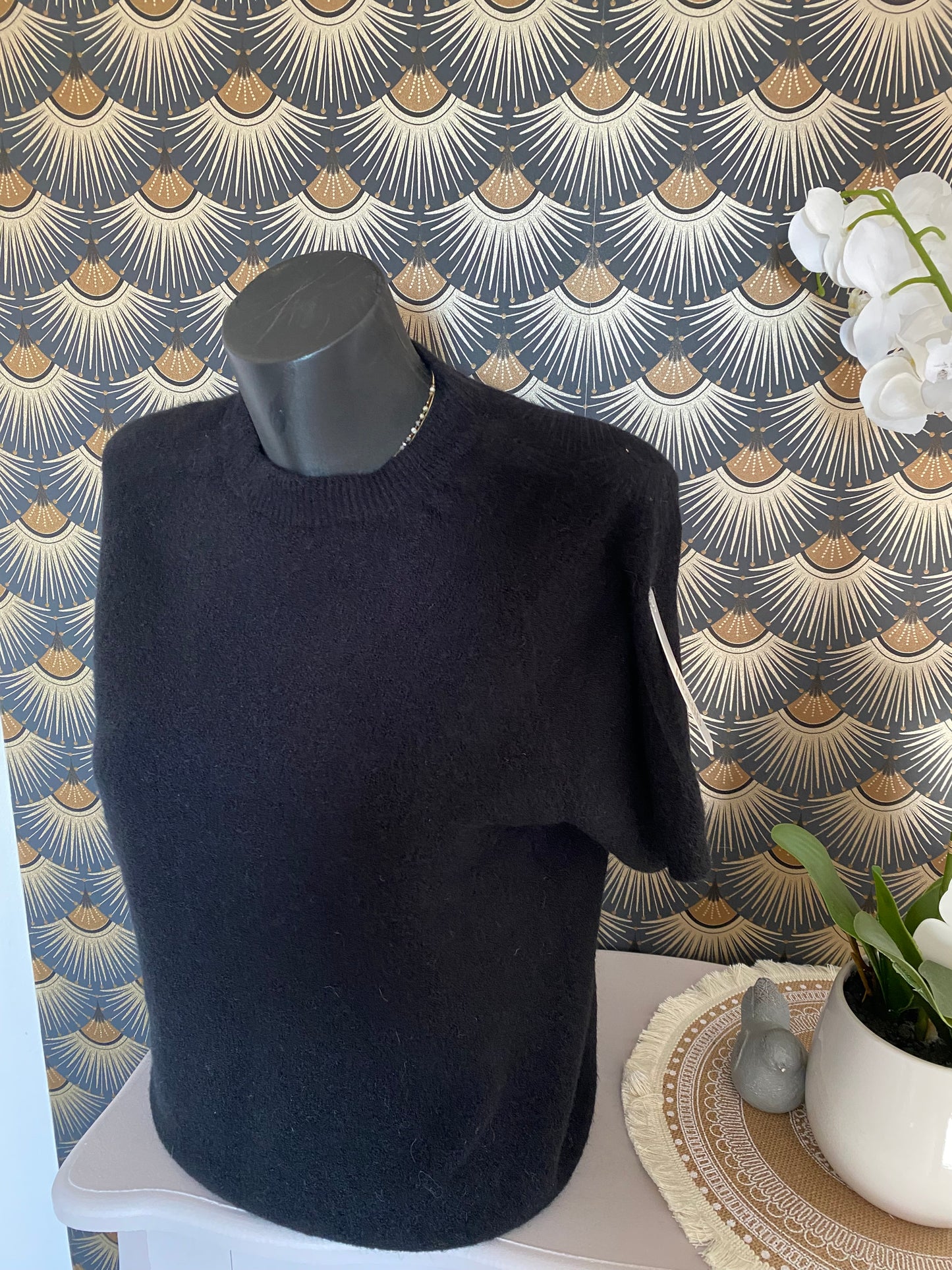 PULL MANCHES COURTES NOIR TU 36/42