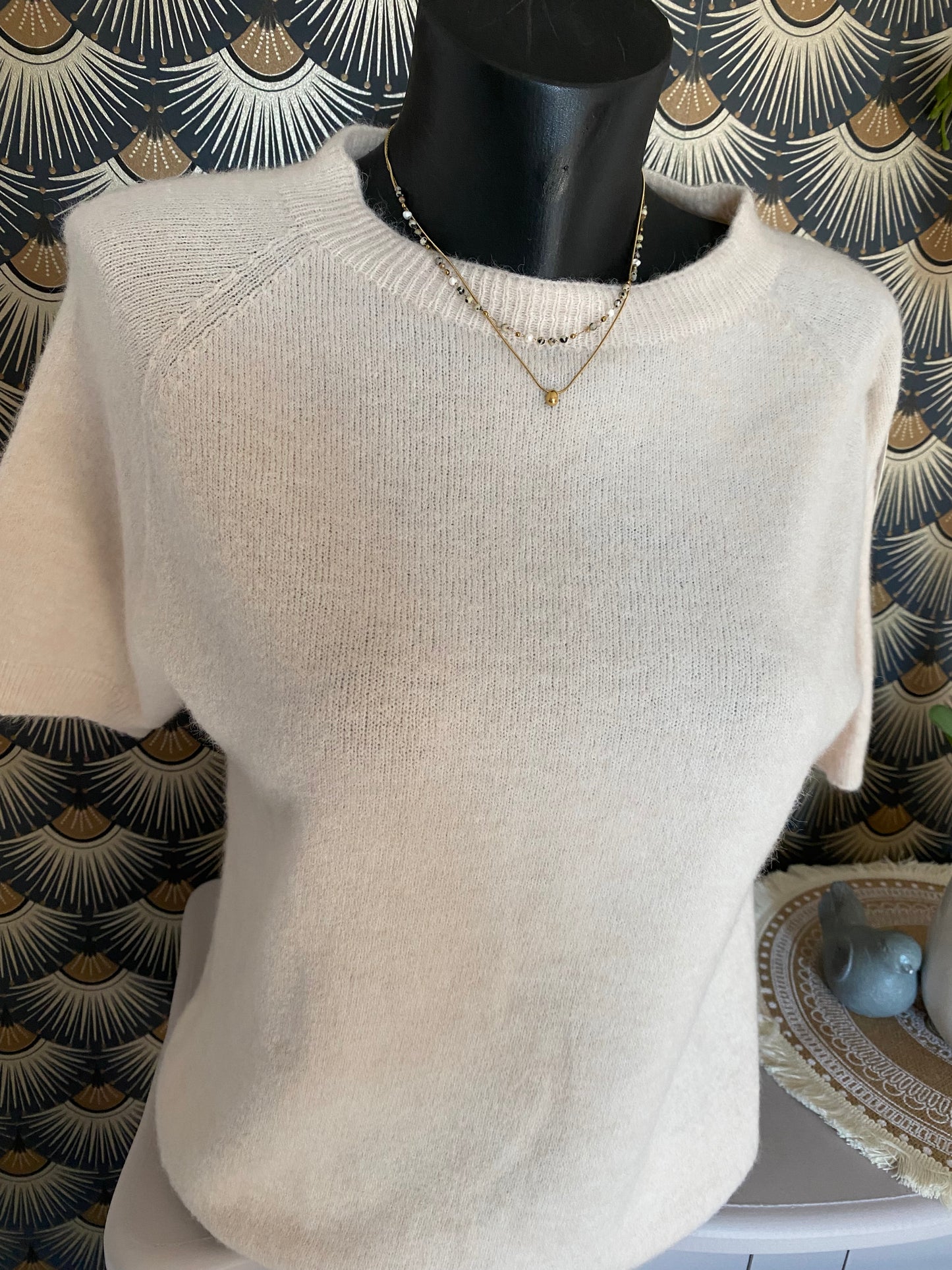 PULL MANCHES COURTES ECRU TU 36/42