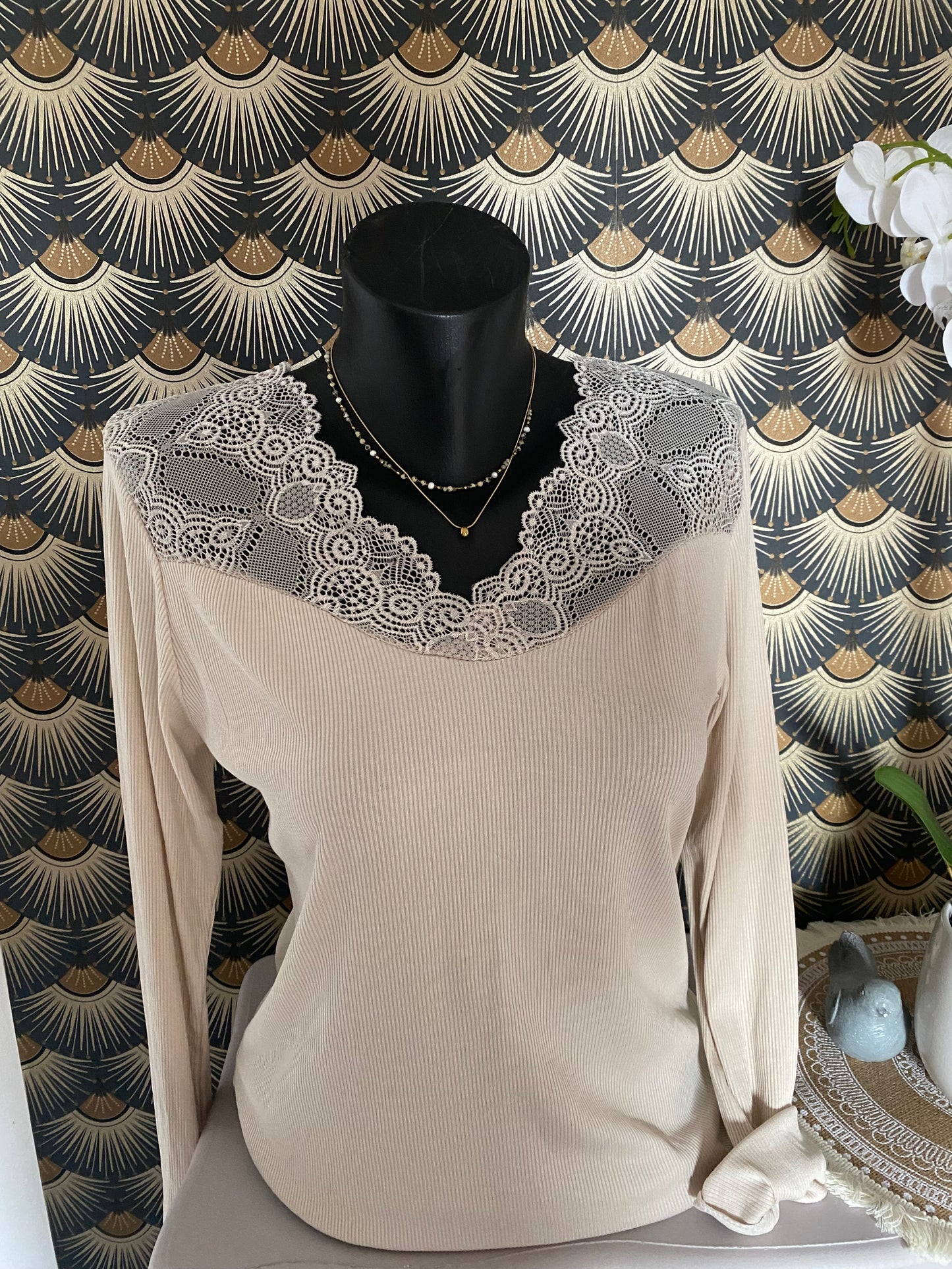 TOP DENTELLE 4 BEIGE TU 38/40 à 44