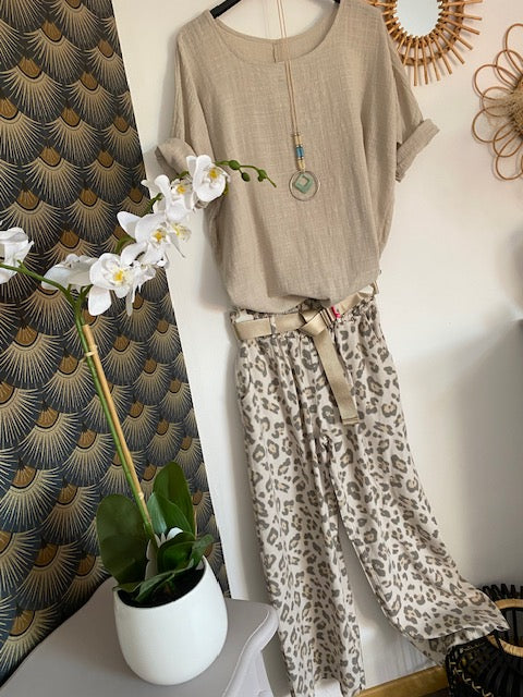 PANTALON LEOPARD VANILLE 36/44