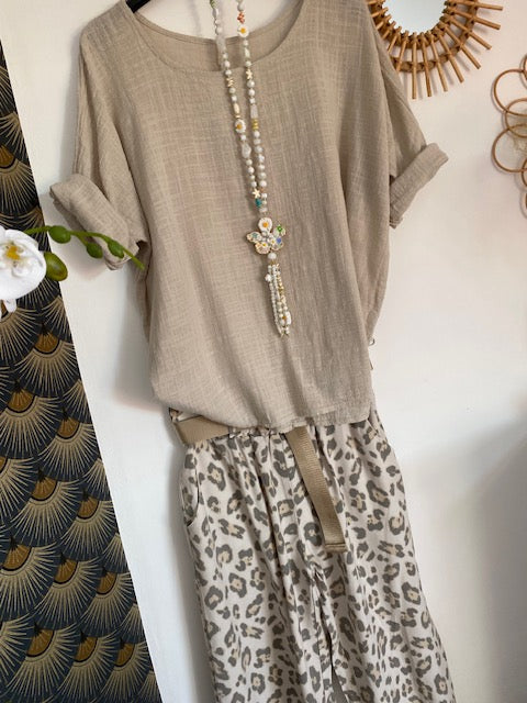 PANTALON LEOPARD VANILLE 36/44